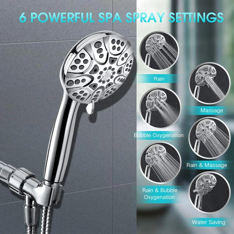 New High Pressure Handheld Shower Head 4.3Inch, 6 Spray Settings With Handheld, Stainless Steel Hose And Adjustable Bracket