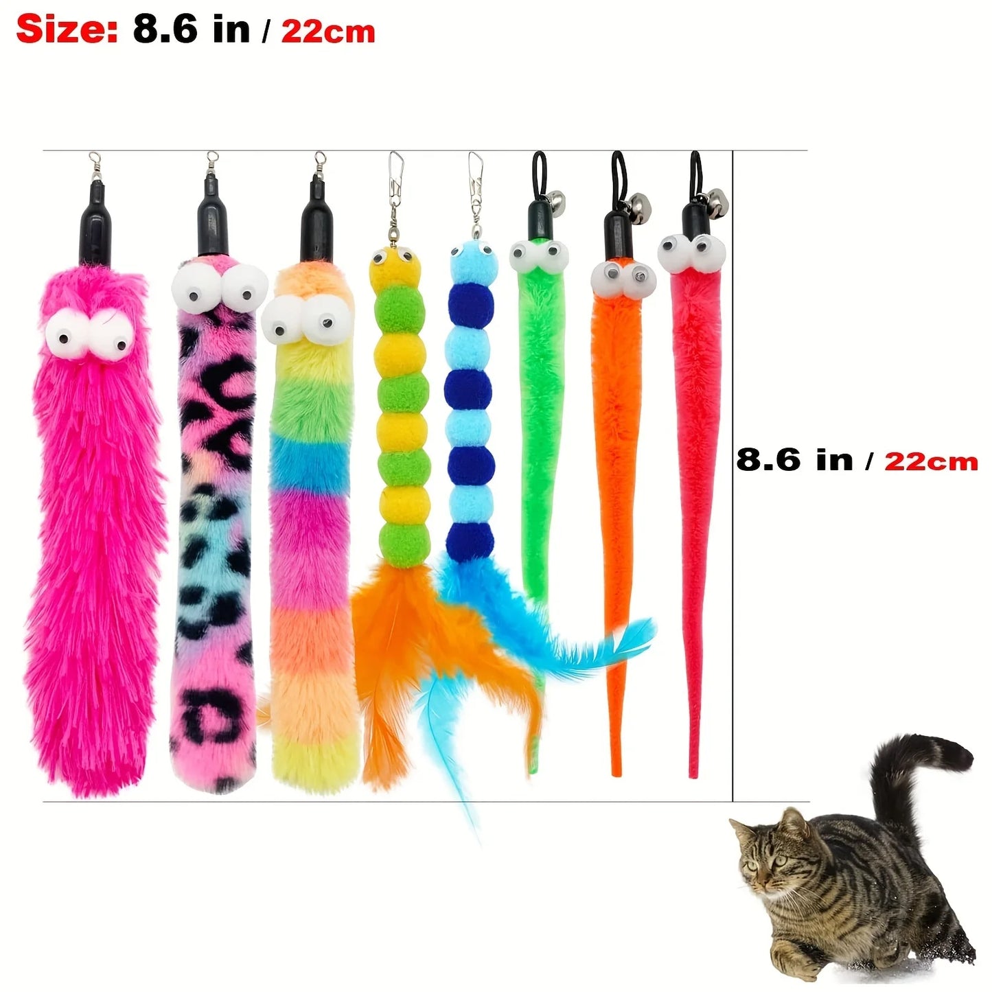 9-Piece Cat Wand Toy Set - Interactive Feather Toys for Indoor Cats. Perfect for Engaging Playtime and Stimulating Your Feline Friends.