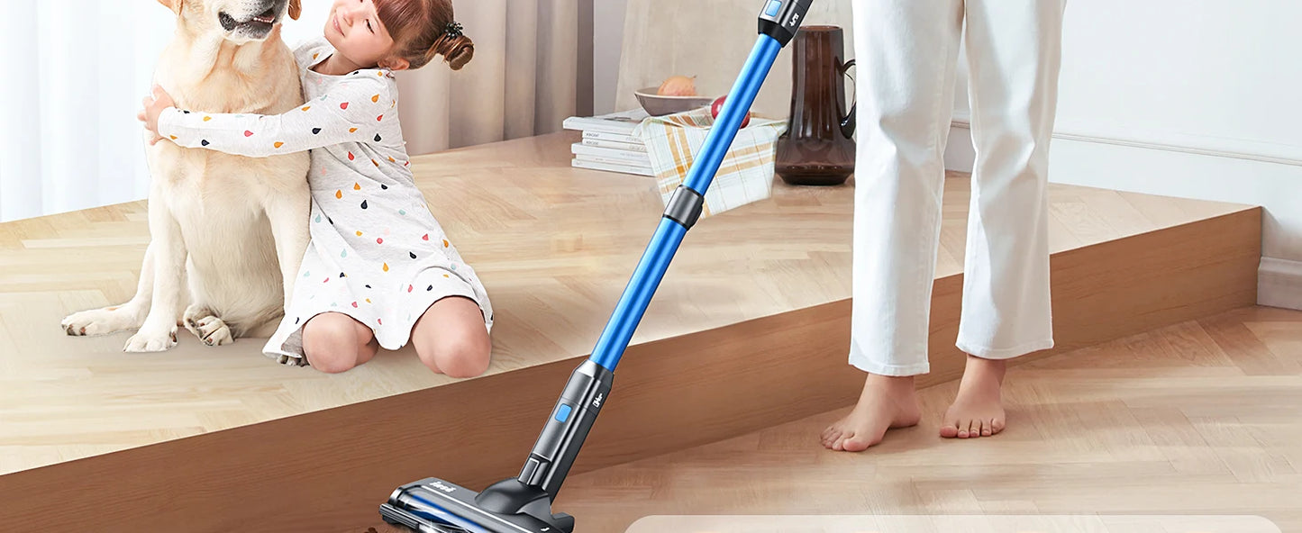 Powerful 265W Stick Cordless Vacuum Cleaner with up to 45 minutes of runtime. This versatile 6-in-1 stick vacuum is perfect for tackling pet hair at home or in your car, and is ideal for hardwood and floor surfaces.