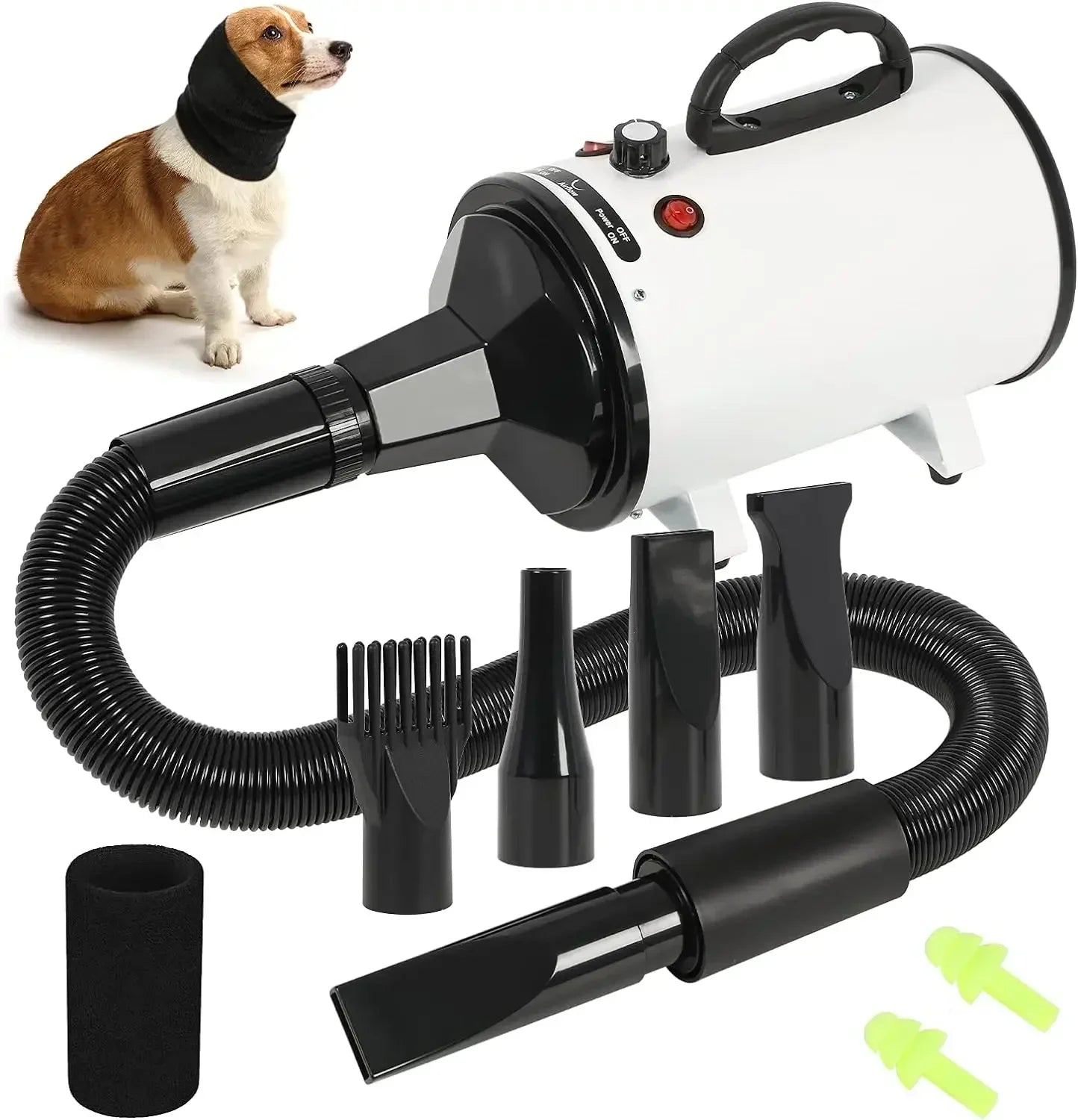 2800W Dog Hair Dryer - Silent, Fast Pet Grooming Blower with Adjustable Speed Control. Perfect for Efficient Drying and Comfortable Grooming Sessions.