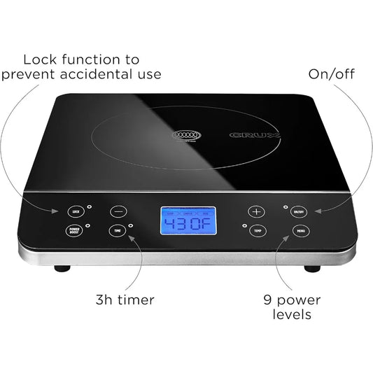 Compact Induction Cooktop - Single Burner with Touchscreen LCD Display, Temperature Control, Auto Shut Off, 1800W - Portable & Programmable