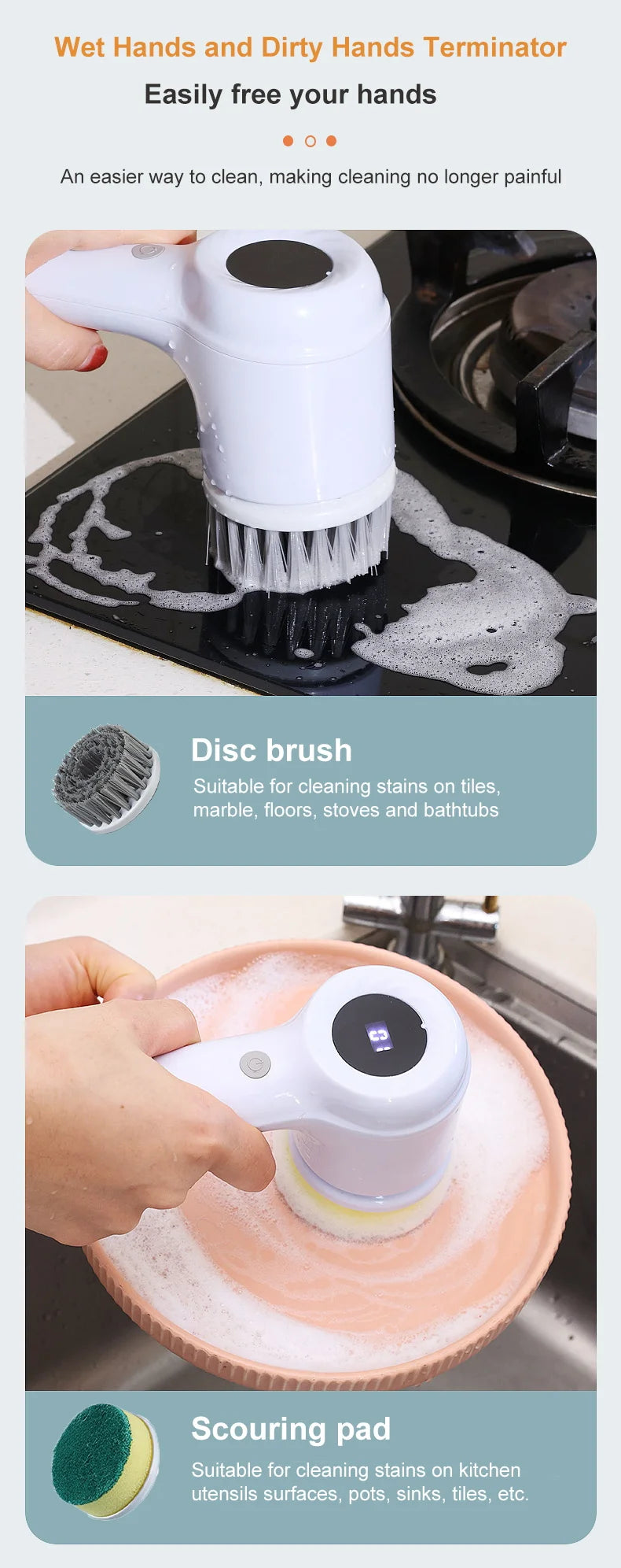 Versatile Wireless Electric Cleaning Brush for Kitchen and Bathroom - Handheld Power Scrubber for Dishes, Pans, and More