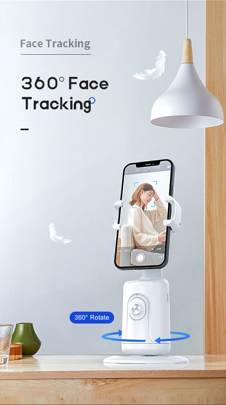 Smart AI Mini Selfie Stick with Auto Face Tracking, 360-Degree Rotation, Live Phone Holder Gimbal - Follow and Capture Perfect Shots Automatically!"