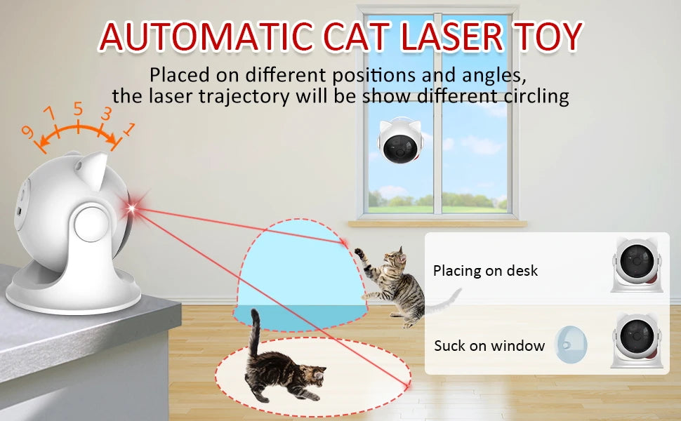 Cat/Dog Laser Toy: an automatic, rechargeable interactive toy that activates randomly! Perfect for indoor cats, dogs, and kittens, featuring both slow and fast modes for endless fun.