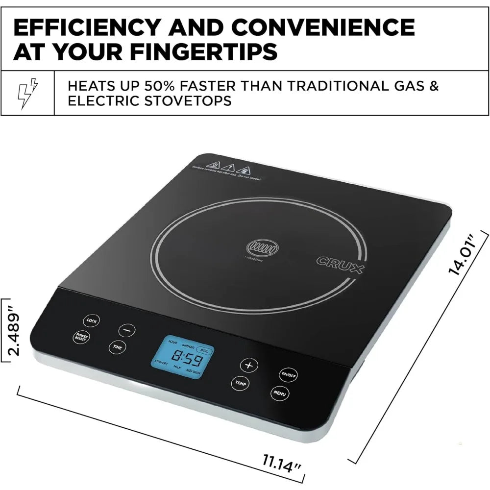 Compact Induction Cooktop - Single Burner with Touchscreen LCD Display, Temperature Control, Auto Shut Off, 1800W - Portable & Programmable