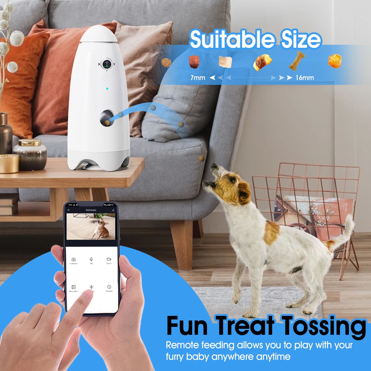 Smart 1080p Dog Camera with a 180° View and Treat Dispenser! This interactive pet feeder and monitoring system is designed specifically for dogs, ensuring fun and connection even when you're away.