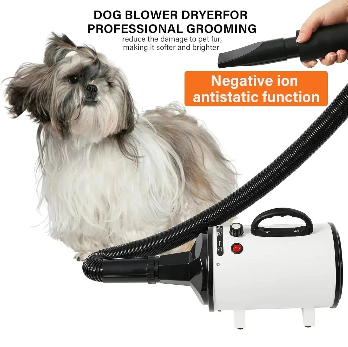 2800W Dog Hair Dryer - Silent, Fast Pet Grooming Blower with Adjustable Speed Control. Perfect for Efficient Drying and Comfortable Grooming Sessions.