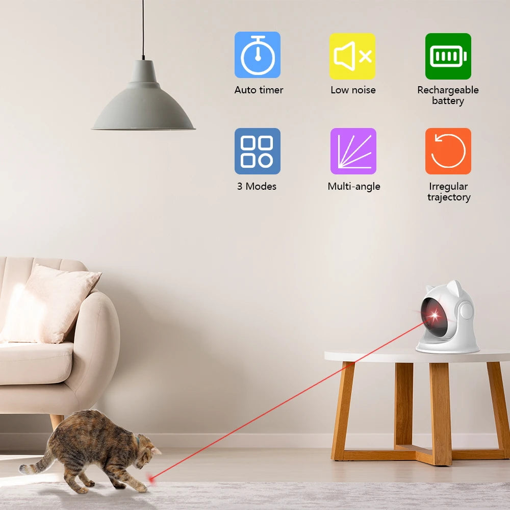 Cat/Dog Laser Toy: an automatic, rechargeable interactive toy that activates randomly! Perfect for indoor cats, dogs, and kittens, featuring both slow and fast modes for endless fun.