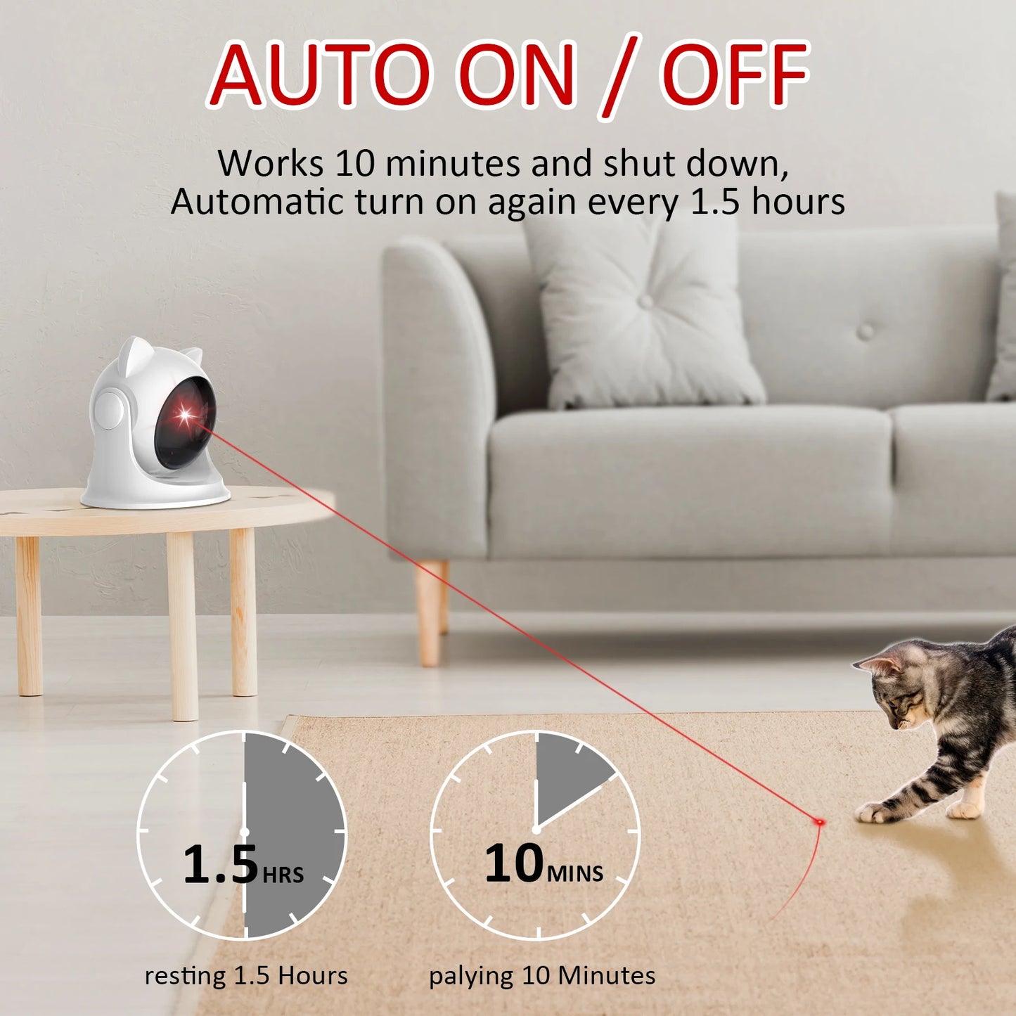 Cat/Dog Laser Toy: an automatic, rechargeable interactive toy that activates randomly! Perfect for indoor cats, dogs, and kittens, featuring both slow and fast modes for endless fun.