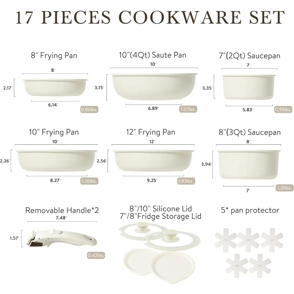 17pcs Pots and Pans Set, Nonstick Cookware Set Detachable Handle,Induction Kitchen Cookware Sets Non Stick with Removable Handle