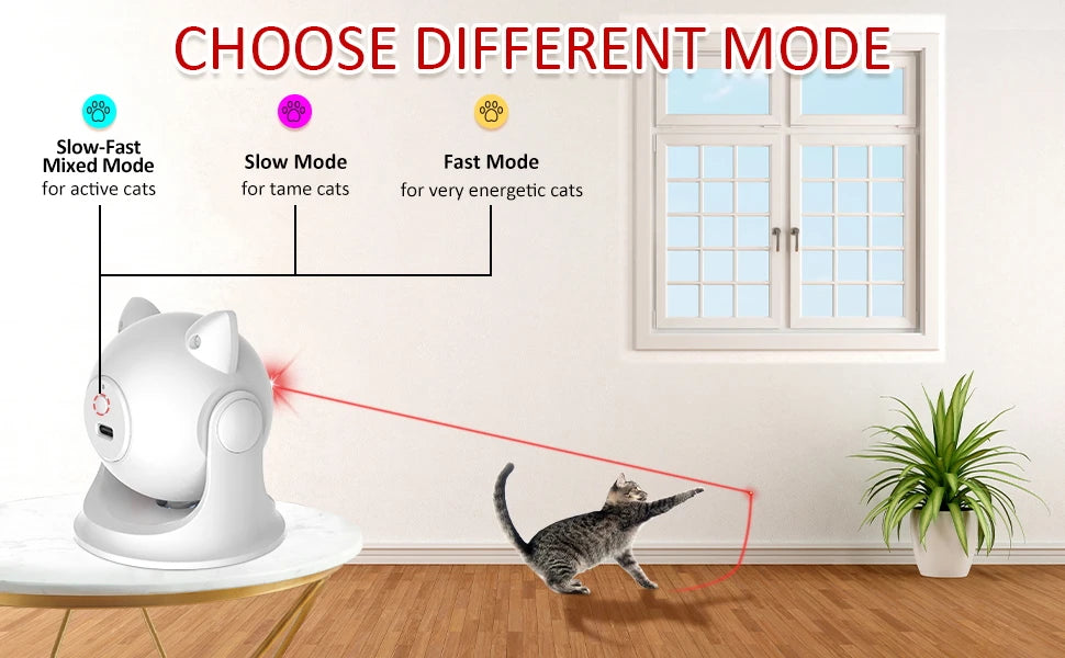 Cat/Dog Laser Toy: an automatic, rechargeable interactive toy that activates randomly! Perfect for indoor cats, dogs, and kittens, featuring both slow and fast modes for endless fun.