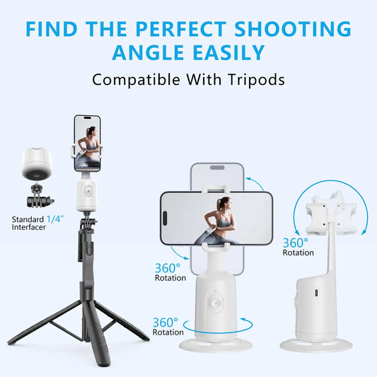 Smart AI Mini Selfie Stick with Auto Face Tracking, 360-Degree Rotation, Live Phone Holder Gimbal - Follow and Capture Perfect Shots Automatically!"