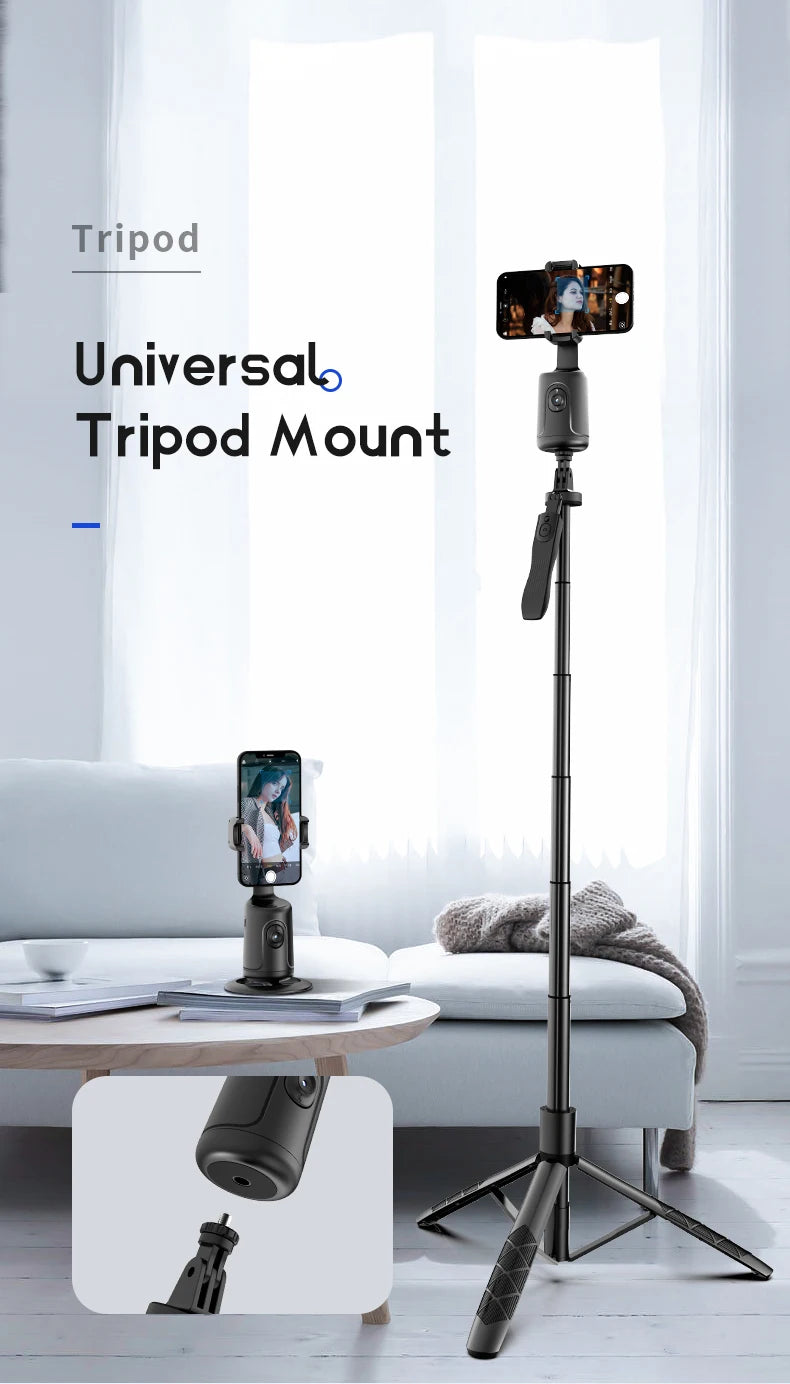 Smart AI Mini Selfie Stick with Auto Face Tracking, 360-Degree Rotation, Live Phone Holder Gimbal - Follow and Capture Perfect Shots Automatically!"