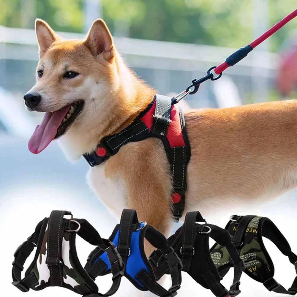 Pet Dog Adjustable Nylon Dog Harness for Large Breeds - Reflective No-Pull Vest with Chest Strap. Ideal for Walking and Training Puppies and Adult Dogs.