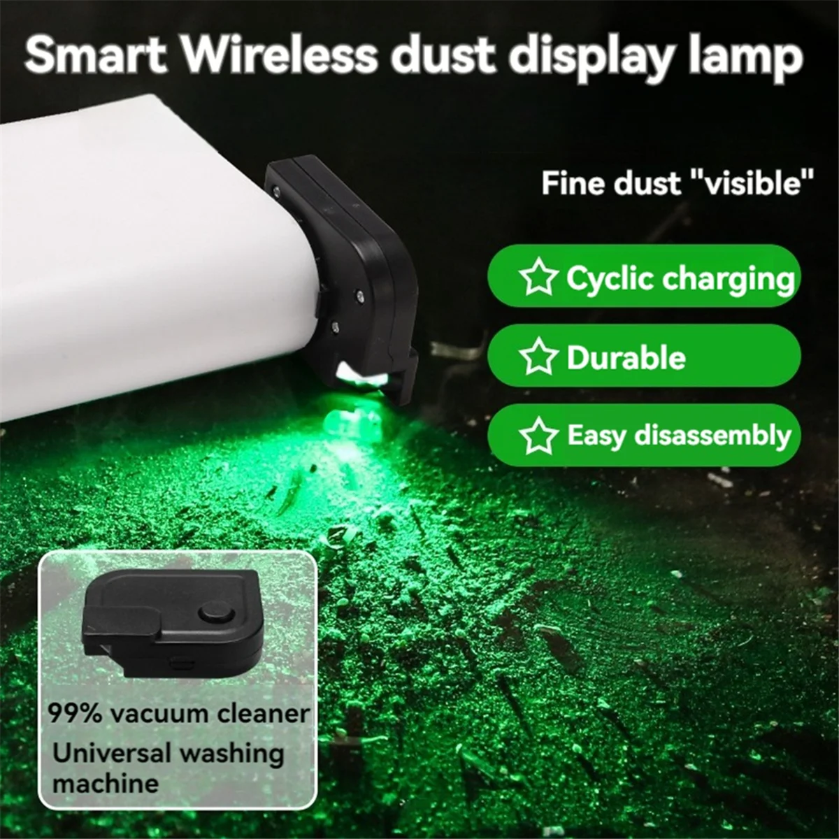 Rechargeable Vacuum Cleaner Dust Display Green Light Attachment Universal Lamp